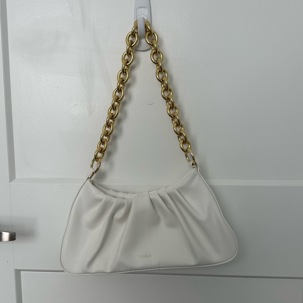 White Shoulder Purse with Gold Chain